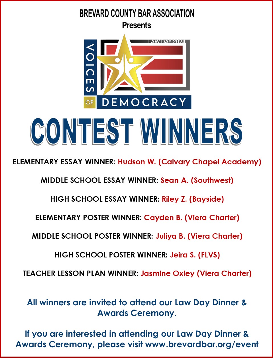 2024 BCBA Law Day Dinner & Awards Ceremony Brevard County Bar Association